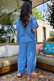 Lina Linen Blend French Tuck Blouse Washed Denim